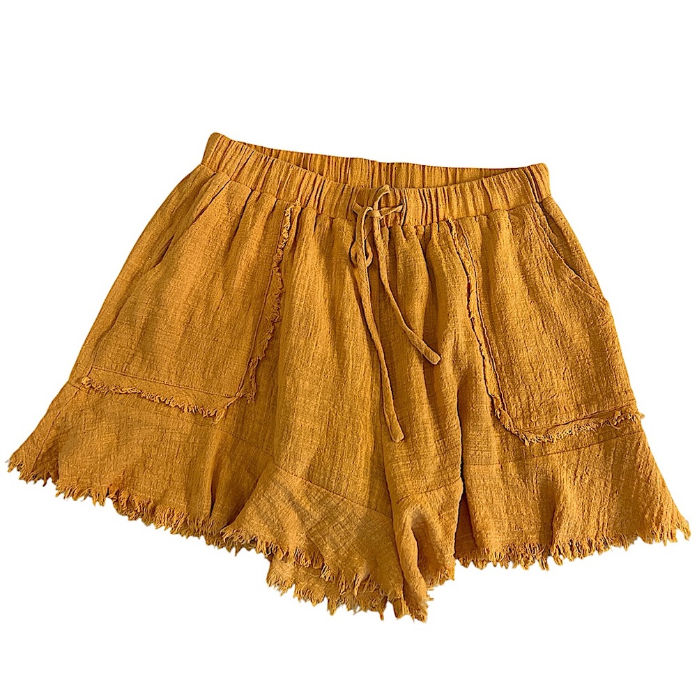GiGiO Shorts Raw Hem Pockets Lined Relaxed Loose Casual Hi Waist Boho Chic